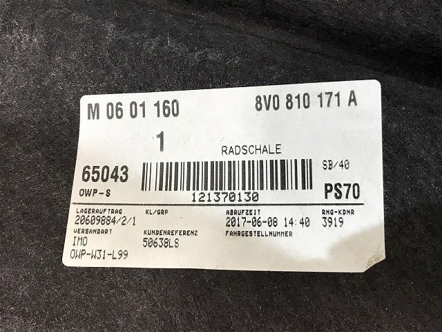 新品! A3 8V系/2013-2020 純正 左リア フェンダーライナー/ホイールハウジング 8V0 810 171 A 8V0810171A アウディ (116958)