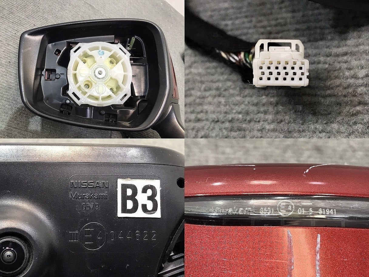ノート/E12/HE12/NE12/SNE12 純正 後期 左ドアミラー 12線 ウインカーカメラ付 MURAKAMI G579(ウィンカー部分)G531 レッド No.NBF(119338)