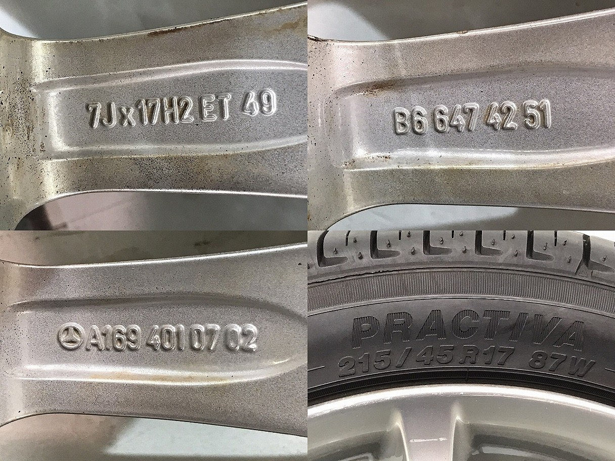 Bクラス/W169 純正 ホイールタイヤ 1本のみ 17x7J/ET49/5穴 5H/PCD112/ハブ径65mm A169 401 07 02 メルセデスベンツ (121664)