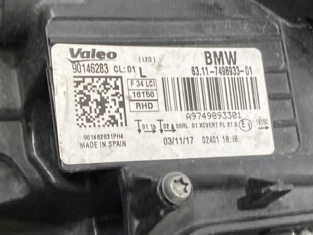 ジャンク!3シリーズ F34/2016-2019 純正 後期 左 ヘッドライト/ランプ LED VALEO 63.11-7498933-01 BMW(136917)