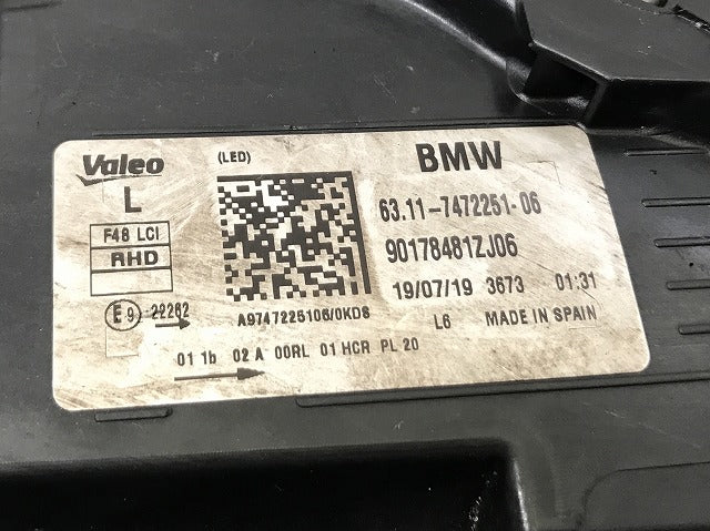 ジャンク!X1 F48 純正 後期 左 ヘッドライト/ランプ LED VALEO 63.11-7472251-06/90178481ZJ06 BMW(138043)