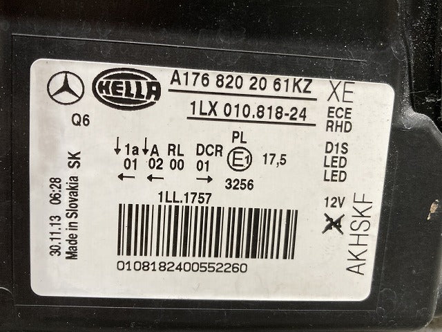 Aクラス W176 純正 前期 右 ヘッドライト/ランプ キセノン HID AFS無 HELLA A176 820 20 61KZ/A1768202061 メルセデスベンツ(145754)
