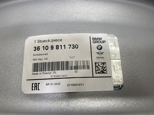 新品!ミニ クロスオーバー(F60) 純正 ホイール 1本のみ 17x7J/ET50/5穴 5H/PCD120/ハブ径72mm 36 10 9 811 730 36109811730 MINI(147232)