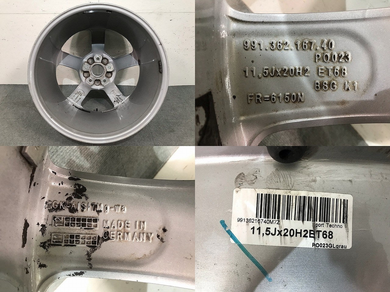 911 ポルシェ/PORSCHE/カレラ 純正 ホイール 1本 20ｘ11.5J/ET68/5穴 5H/PCD130/71mm/991.362.167.40 99136216740M7Z(116030