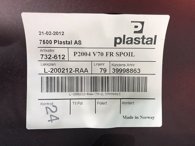 新品! V70/SB系 純正 後期 フロントスポイラー 08693350 パッションレッド カラーNo.612 ボルボ/VOLVO (117698)