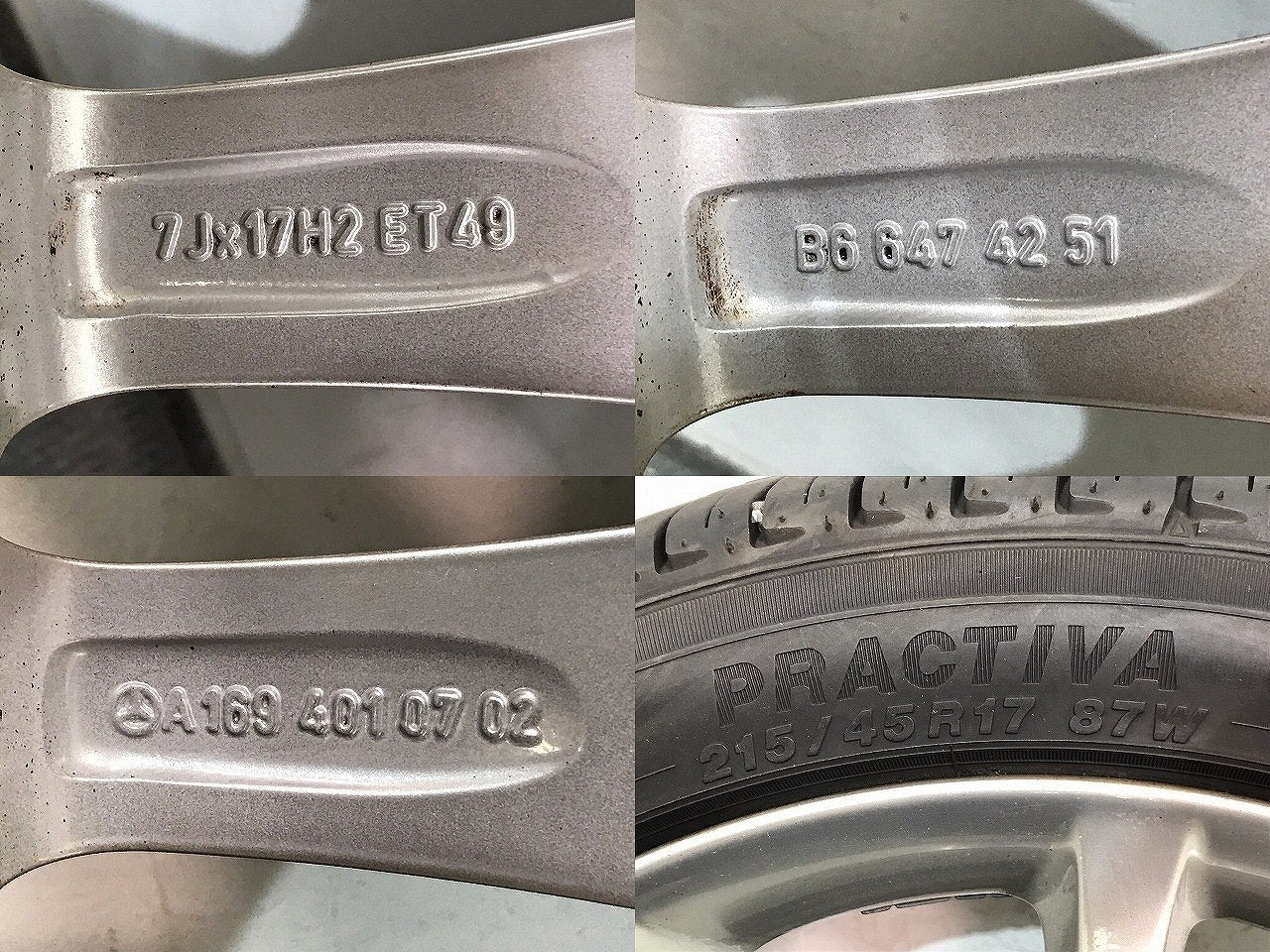 Bクラス/W169 純正 ホイールタイヤ 1本のみ 17ｘ7J/ET49/5穴 5H/PCD112/ハブ径65mm A169 401 07 02 メルセデスベンツ (121666)
