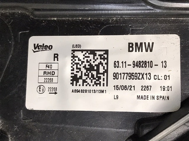 ジャンク!1シリーズ F40 純正 右 ヘッドライト ランプ LED VALEO 63.11-9482810-13 63119482810 BMW(130598)