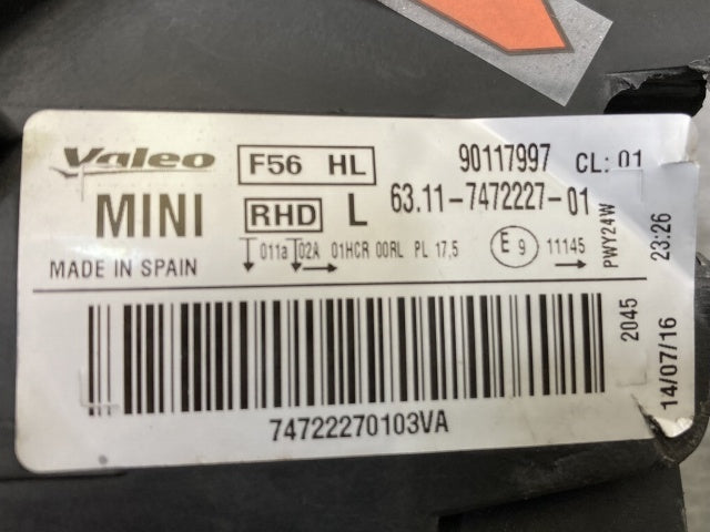 ミニ クーパー F55/F56 純正 前期 左 ヘッドライト/ランプ LED VALEO 63.11-7472227-01 MINI(138032)