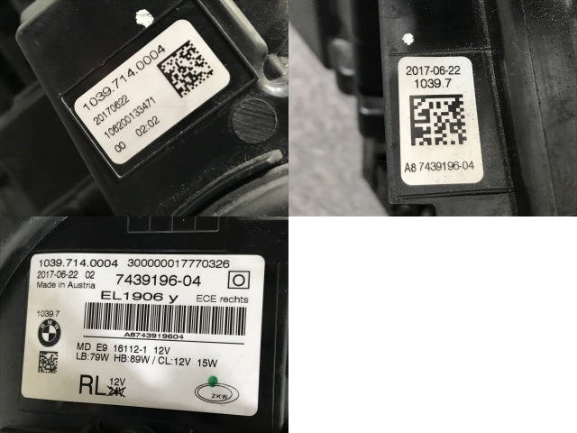 ジャンク!5シリーズ G30/G31 純正 前期 右 ヘッドライト/ランプ LED 7439196-04 BMW(138475)