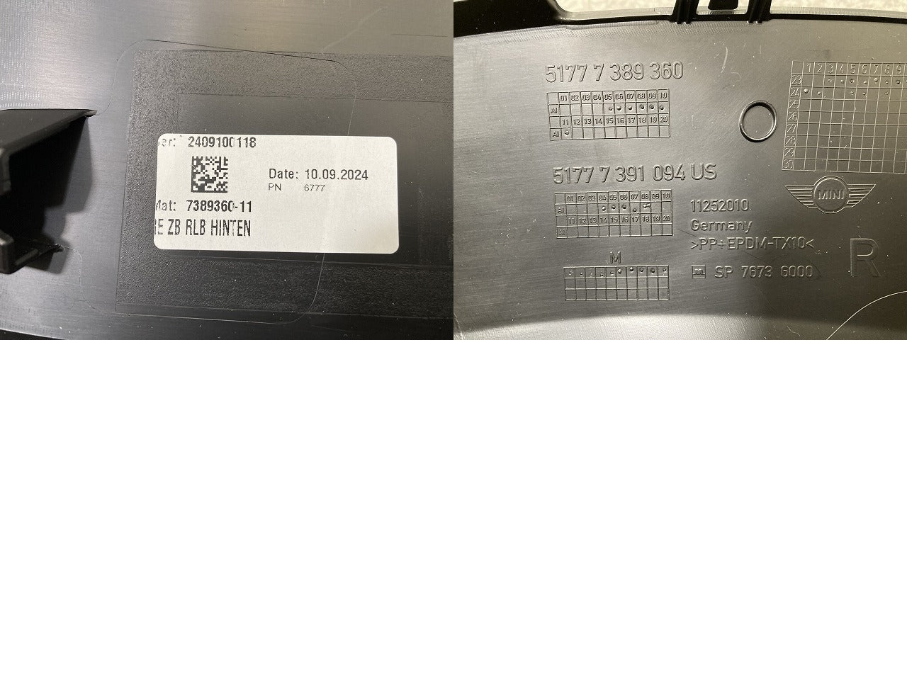 新品!ミニ クロスオーバー(F60) 純正 右 リア クォーター フェンダーアーチモール/オーバーフェンダー 5177 7 389 360/51777389360(145208)