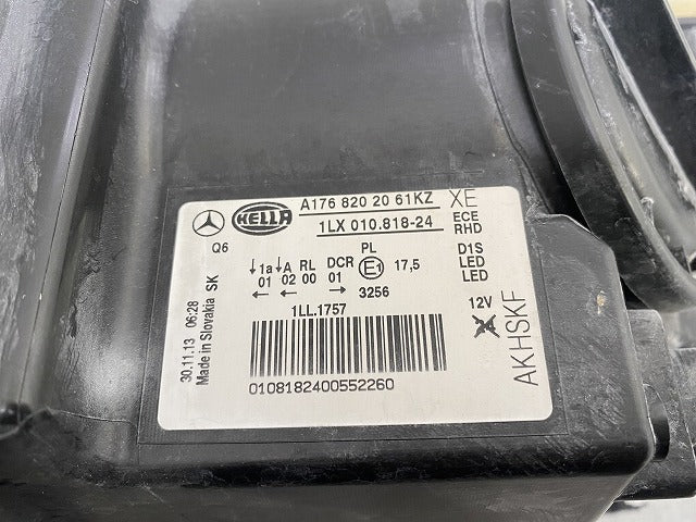 Aクラス W176 純正 前期 右 ヘッドライト/ランプ キセノン HID AFS無 HELLA A176 820 20 61KZ/A1768202061 メルセデスベンツ(146022)