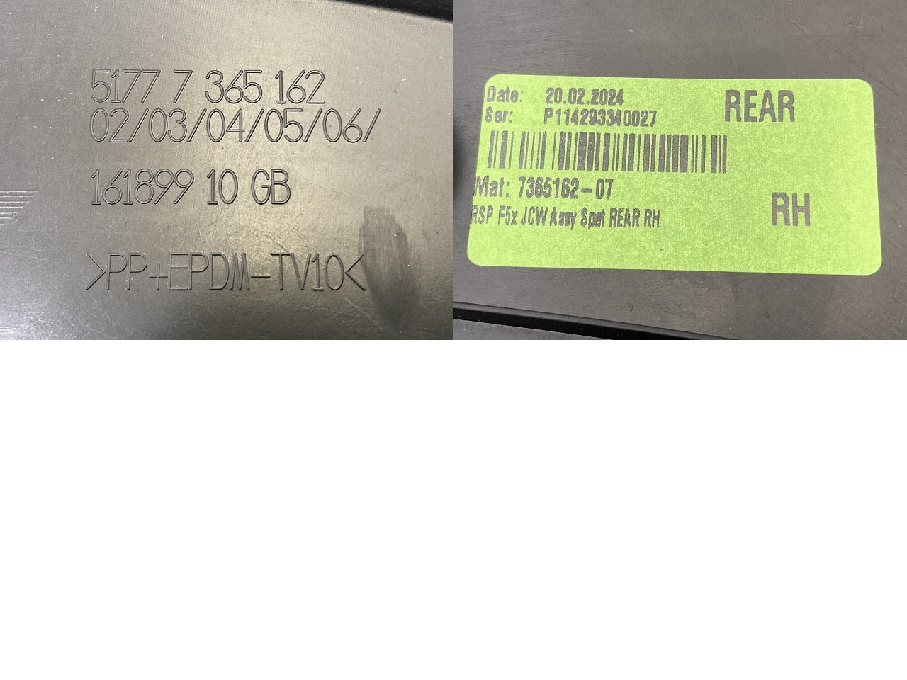 新品!F56/F57 クーパー 純正 右 リア フェンダーアーチモール/オーバーフェンダー 51 77 7 365 162 51777365162 素地 MINI(150904)
